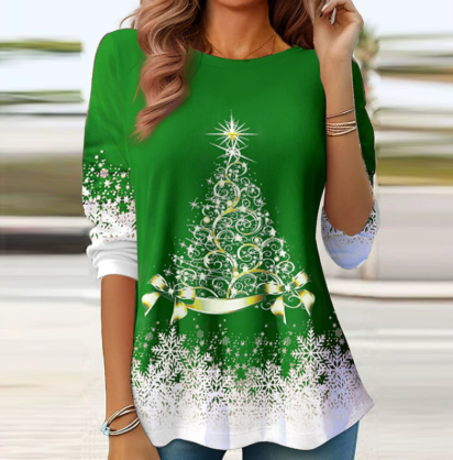 🎄 New Arrivals🔥New Christmas Round Neck Pullover Long-Sleeve T-Shirt with Christmas Tree Print