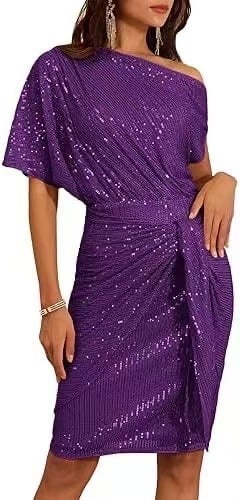 Clearance Sale🔥Women's one-shoulder pleated sequined elegant mini dress