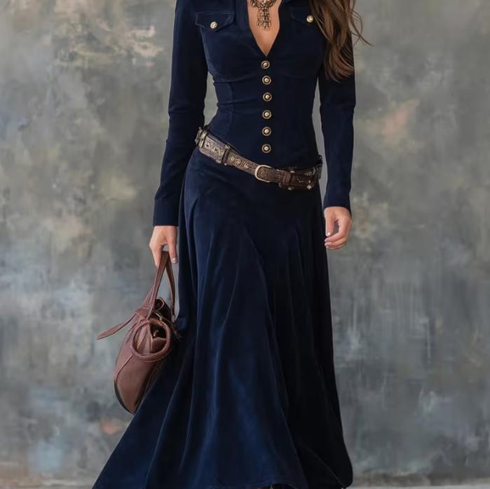 🎁 Clearance Sale🔥Women's Long Sleeve Velvet Maxi Dress