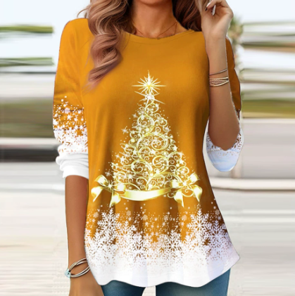 🎄 New Arrivals🔥New Christmas Round Neck Pullover Long-Sleeve T-Shirt with Christmas Tree Print