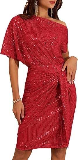 Clearance Sale🔥Women's one-shoulder pleated sequined elegant mini dress