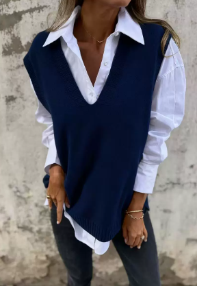 🎁New Arrival!🔥 Autumn/Winter Casual V-neck Knitted Solid Color Sweater, Versatile Basic Vest