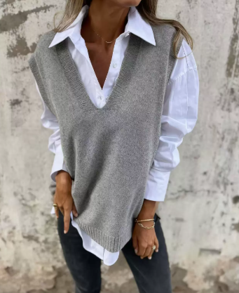 🎁New Arrival!🔥 Autumn/Winter Casual V-neck Knitted Solid Color Sweater, Versatile Basic Vest