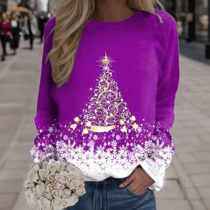 🎄 New Arrivals🔥New Christmas Round Neck Pullover Long-Sleeve T-Shirt with Christmas Tree Print