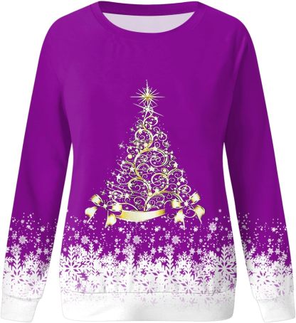🎄 New Arrivals🔥New Christmas Round Neck Pullover Long-Sleeve T-Shirt with Christmas Tree Print