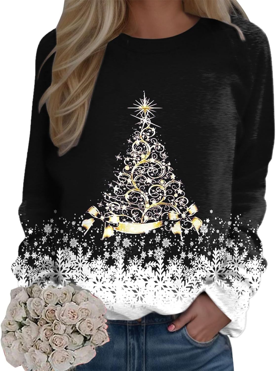 🎄 New Arrivals🔥New Christmas Round Neck Pullover Long-Sleeve T-Shirt with Christmas Tree Print