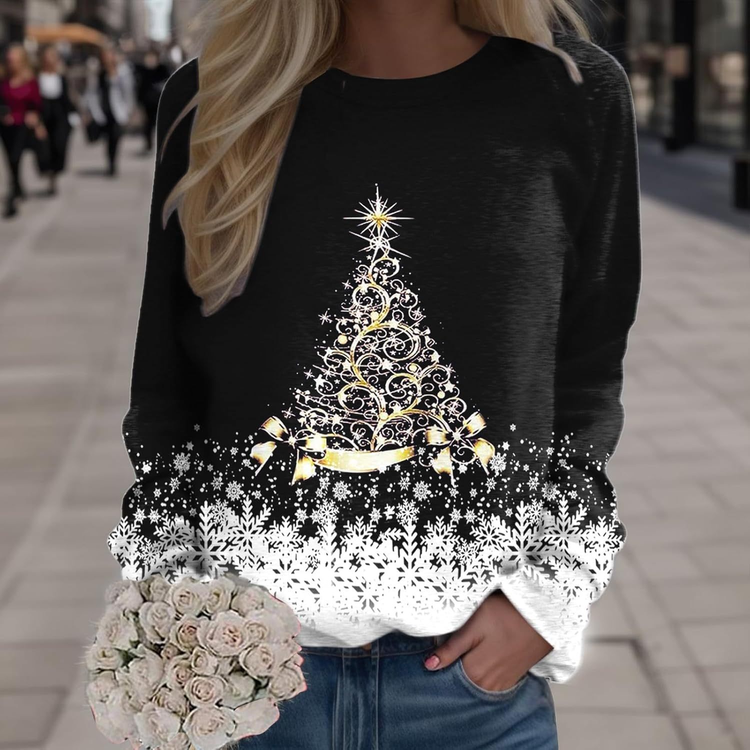 🎄 New Arrivals🔥New Christmas Round Neck Pullover Long-Sleeve T-Shirt with Christmas Tree Print