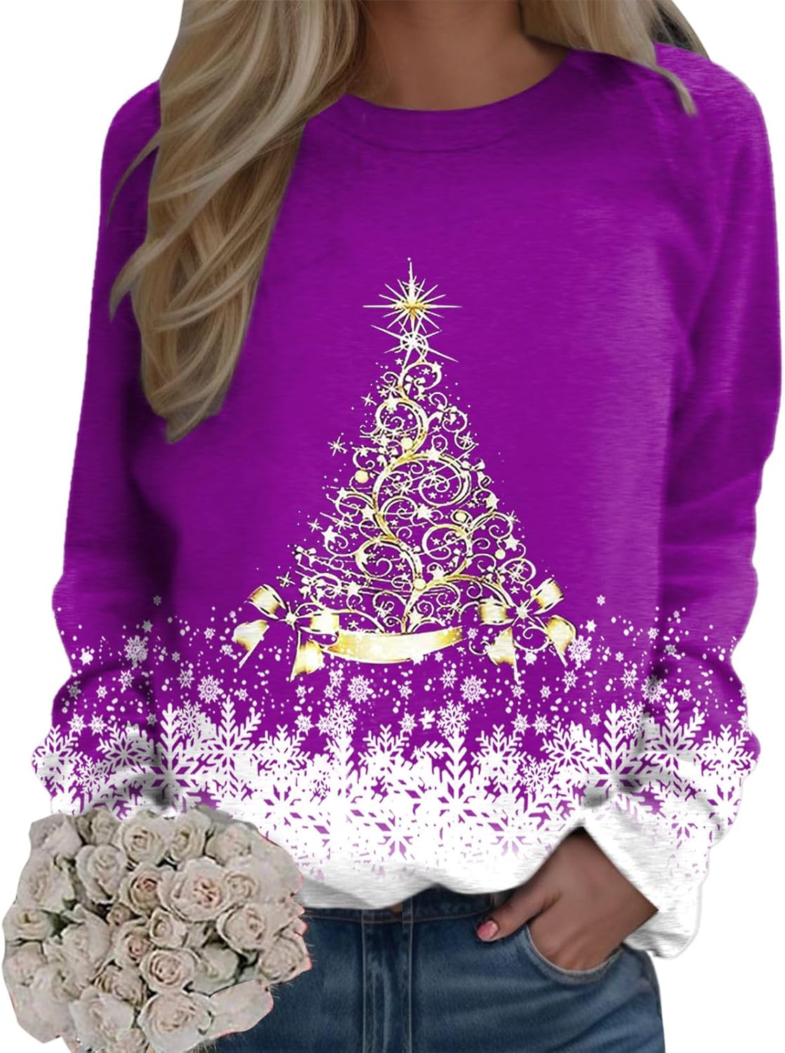 🎄 New Arrivals🔥New Christmas Round Neck Pullover Long-Sleeve T-Shirt with Christmas Tree Print