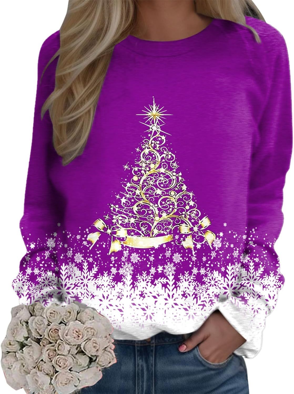 🎄 New Arrivals🔥New Christmas Round Neck Pullover Long-Sleeve T-Shirt with Christmas Tree Print
