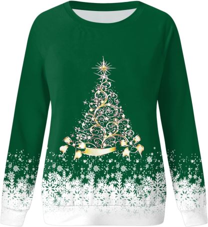 🎄 New Arrivals🔥New Christmas Round Neck Pullover Long-Sleeve T-Shirt with Christmas Tree Print