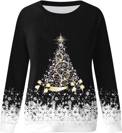 🎄 New Arrivals🔥New Christmas Round Neck Pullover Long-Sleeve T-Shirt with Christmas Tree Print