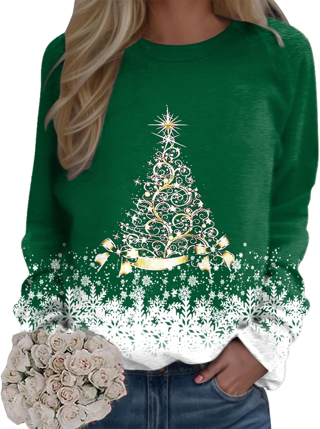 🎄 New Arrivals🔥New Christmas Round Neck Pullover Long-Sleeve T-Shirt with Christmas Tree Print