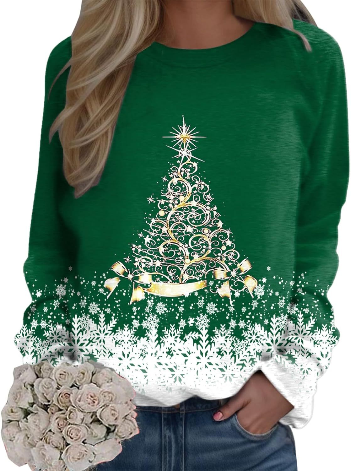 🎄 New Arrivals🔥New Christmas Round Neck Pullover Long-Sleeve T-Shirt with Christmas Tree Print