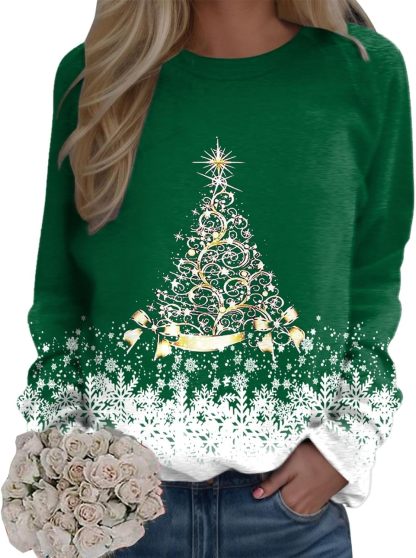 🎄 New Arrivals🔥New Christmas Round Neck Pullover Long-Sleeve T-Shirt with Christmas Tree Print