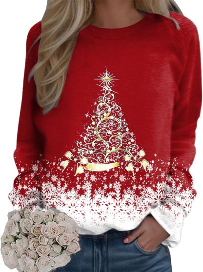 🎄 New Arrivals🔥New Christmas Round Neck Pullover Long-Sleeve T-Shirt with Christmas Tree Print