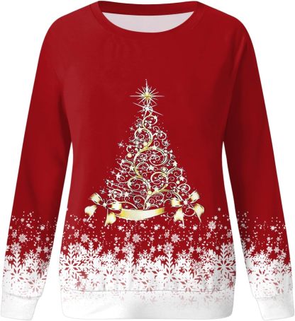 🎄 New Arrivals🔥New Christmas Round Neck Pullover Long-Sleeve T-Shirt with Christmas Tree Print