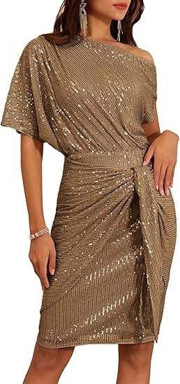 Clearance Sale🔥Women's one-shoulder pleated sequined elegant mini dress