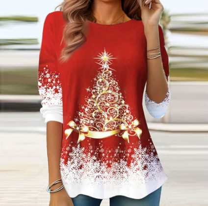 🎄 New Arrivals🔥New Christmas Round Neck Pullover Long-Sleeve T-Shirt with Christmas Tree Print