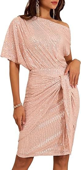 Clearance Sale🔥Women's one-shoulder pleated sequined elegant mini dress