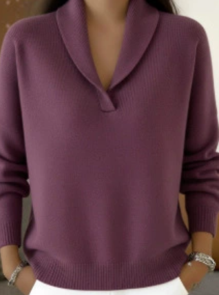 Clearance Sale🔥Elegant Shawl Collar Solid Color Pullover Sweater