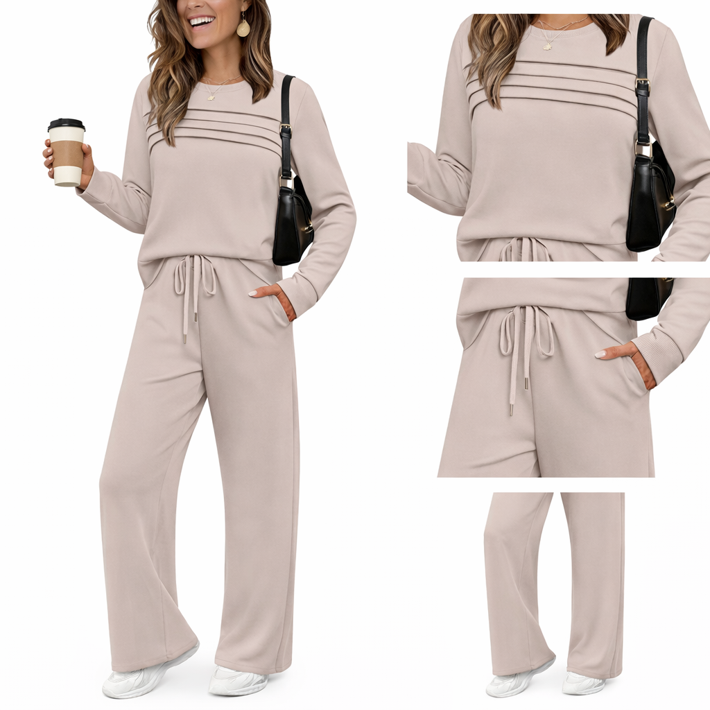 ⏰LAST DAY 45% OFF - Women’s Crew Neck Lounge Set - Soft Cotton Top & Drawstring Pants