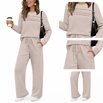 ⏰LAST DAY 45% OFF - Women’s Crew Neck Lounge Set - Soft Cotton Top & Drawstring Pants