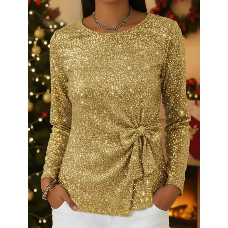 🎁 Clearance Sale🔥New stylish and sparkly tie-up bow long-sleeved women's pullover
