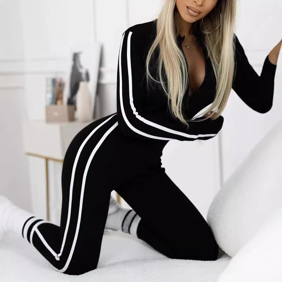 🎁Bestselling model 🔥Women's Slim Fit Side Web Half-Zip Jumpsuit