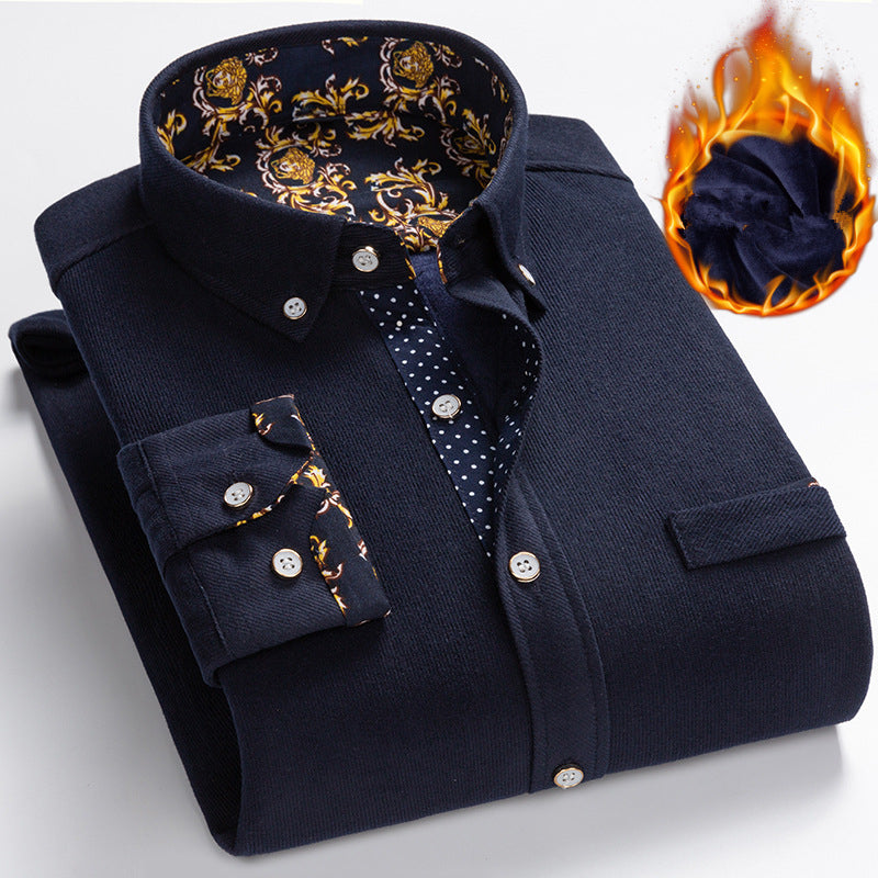Men's High Quality Corduroy Warm Winter Shirt Thick Fleece