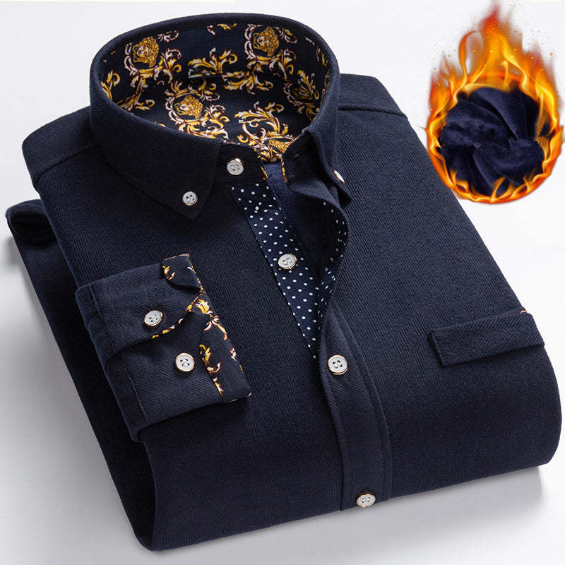 Men's High Quality Corduroy Warm Winter Shirt Thick Fleece