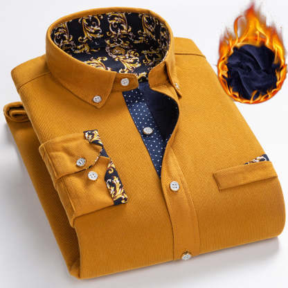 Men's High Quality Corduroy Warm Winter Shirt Thick Fleece