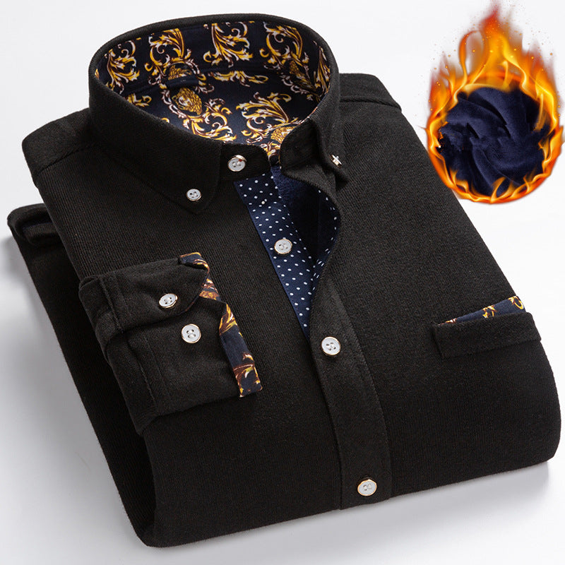 Men's High Quality Corduroy Warm Winter Shirt Thick Fleece
