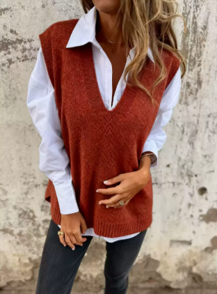 🎁New Arrival!🔥 Autumn/Winter Casual V-neck Knitted Solid Color Sweater, Versatile Basic Vest