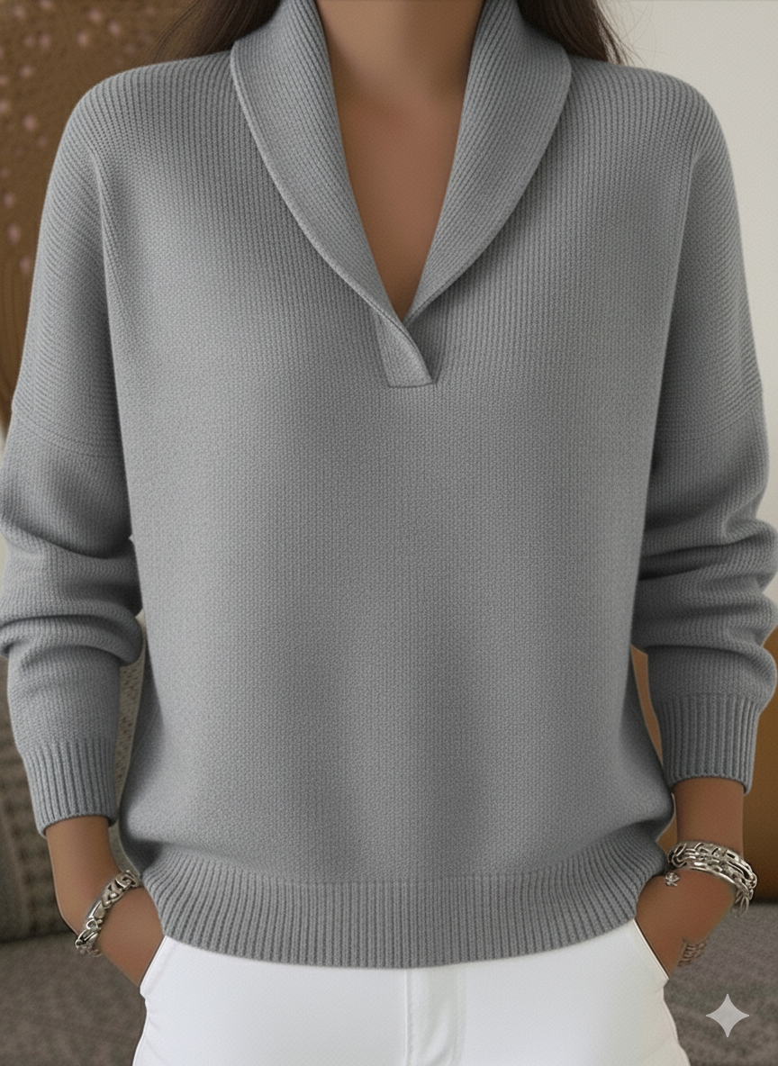 Clearance Sale🔥Elegant Shawl Collar Solid Color Pullover Sweater