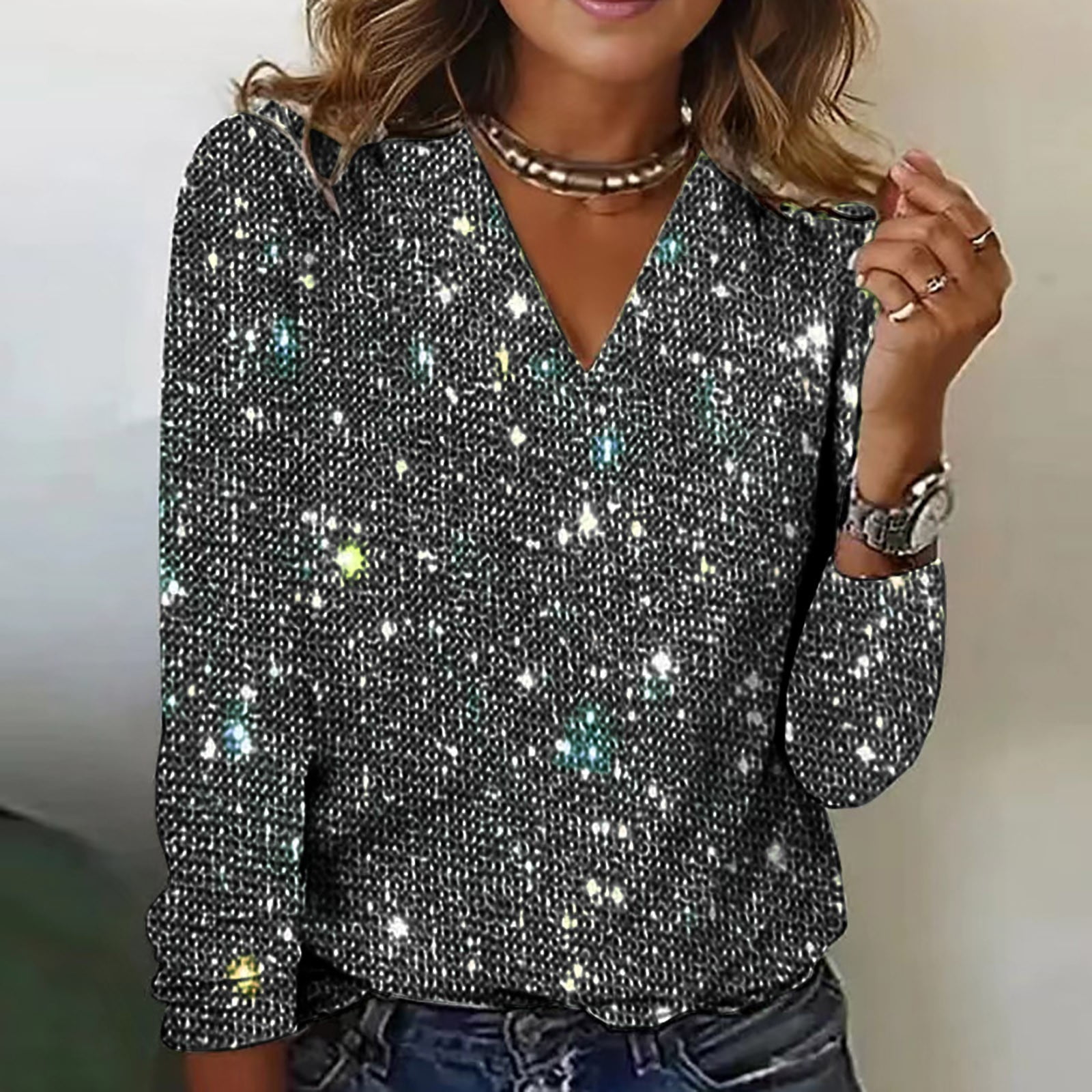 ⏰ Last day, save 50%! 💥New Women's Casual Solid Color Sequin Long-Sleeve T-Shirt