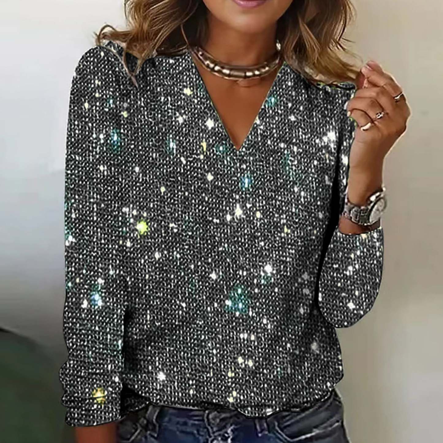 ⏰ Last day, save 50%! 💥New Women's Casual Solid Color Sequin Long-Sleeve T-Shirt