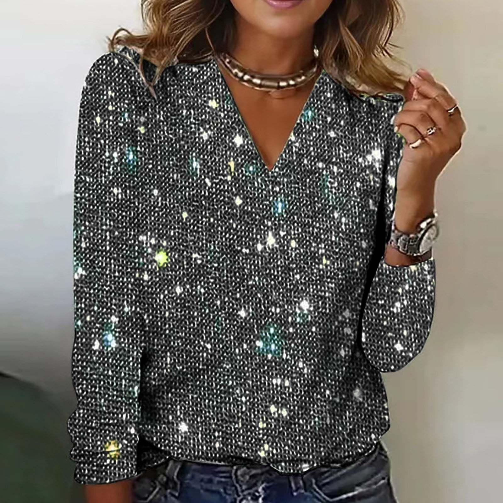 ⏰ Last day, save 50%! 💥New Women's Casual Solid Color Sequin Long-Sleeve T-Shirt