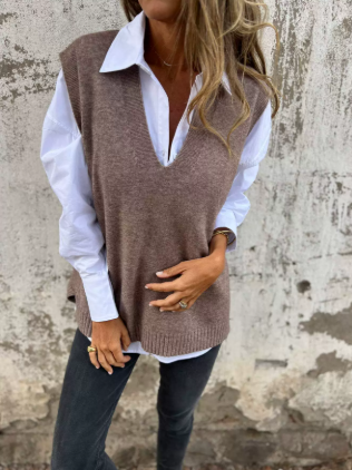 🎁New Arrival!🔥 Autumn/Winter Casual V-neck Knitted Solid Color Sweater, Versatile Basic Vest