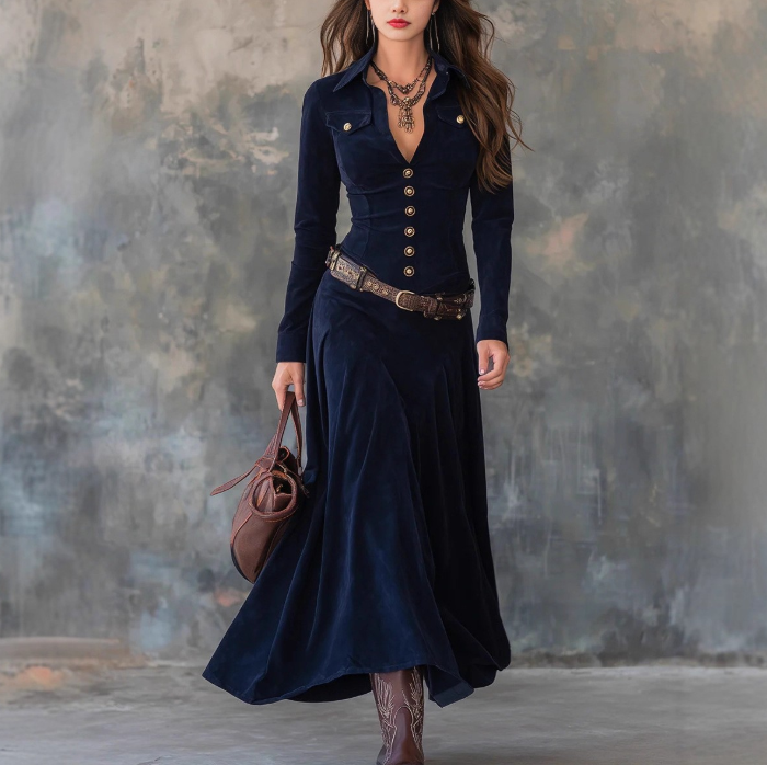 🎁 Clearance Sale🔥Women's Long Sleeve Velvet Maxi Dress