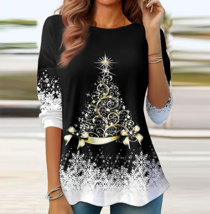 🎄 New Arrivals🔥New Christmas Round Neck Pullover Long-Sleeve T-Shirt with Christmas Tree Print