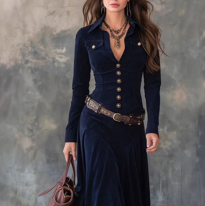 🎁 Clearance Sale🔥Women's Long Sleeve Velvet Maxi Dress