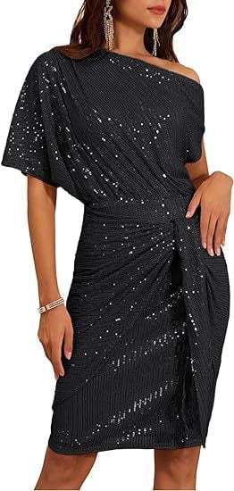 Clearance Sale🔥Women's one-shoulder pleated sequined elegant mini dress