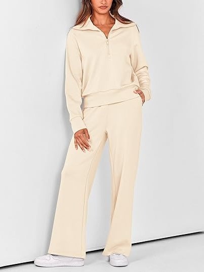 🎁 Clearance Sale🔥Women's Lapel Half Zip Sweatshirts And Wide Leg Pants Tracksuit Sets 