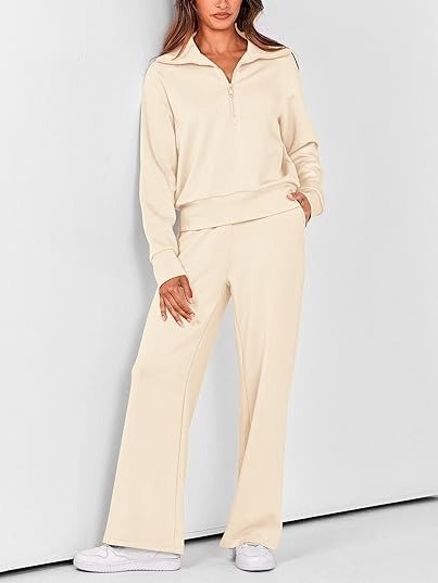 🎁 Clearance Sale🔥Women's Lapel Half Zip Sweatshirts And Wide Leg Pants Tracksuit Sets 
