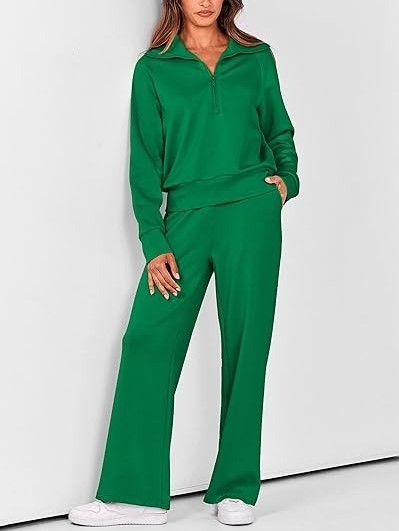 🎁 Clearance Sale🔥Women's Lapel Half Zip Sweatshirts And Wide Leg Pants Tracksuit Sets 
