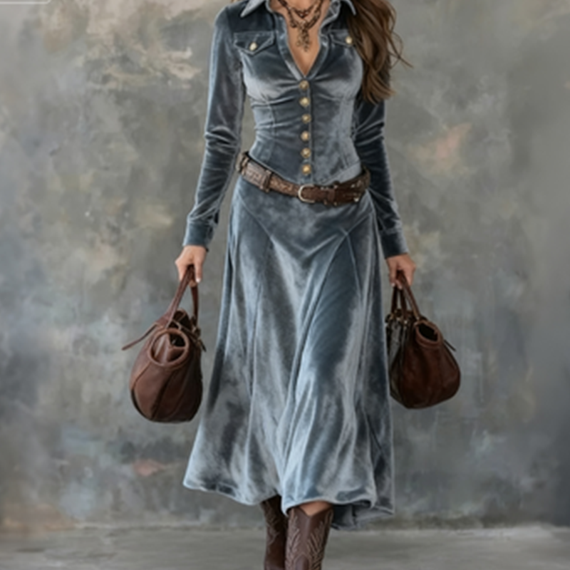 🎁 Clearance Sale🔥Women's Long Sleeve Velvet Maxi Dress