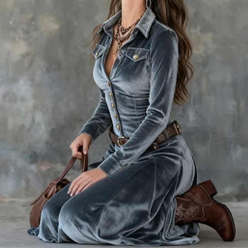 🎁 Clearance Sale🔥Women's Long Sleeve Velvet Maxi Dress