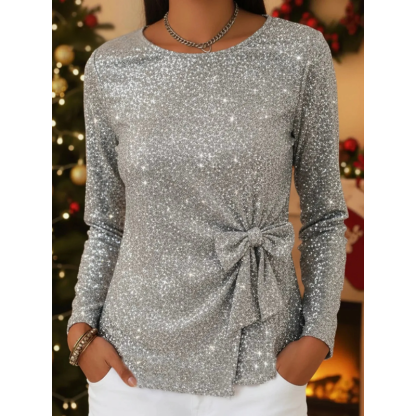 🎁 Clearance Sale🔥New stylish and sparkly tie-up bow long-sleeved women's pullover