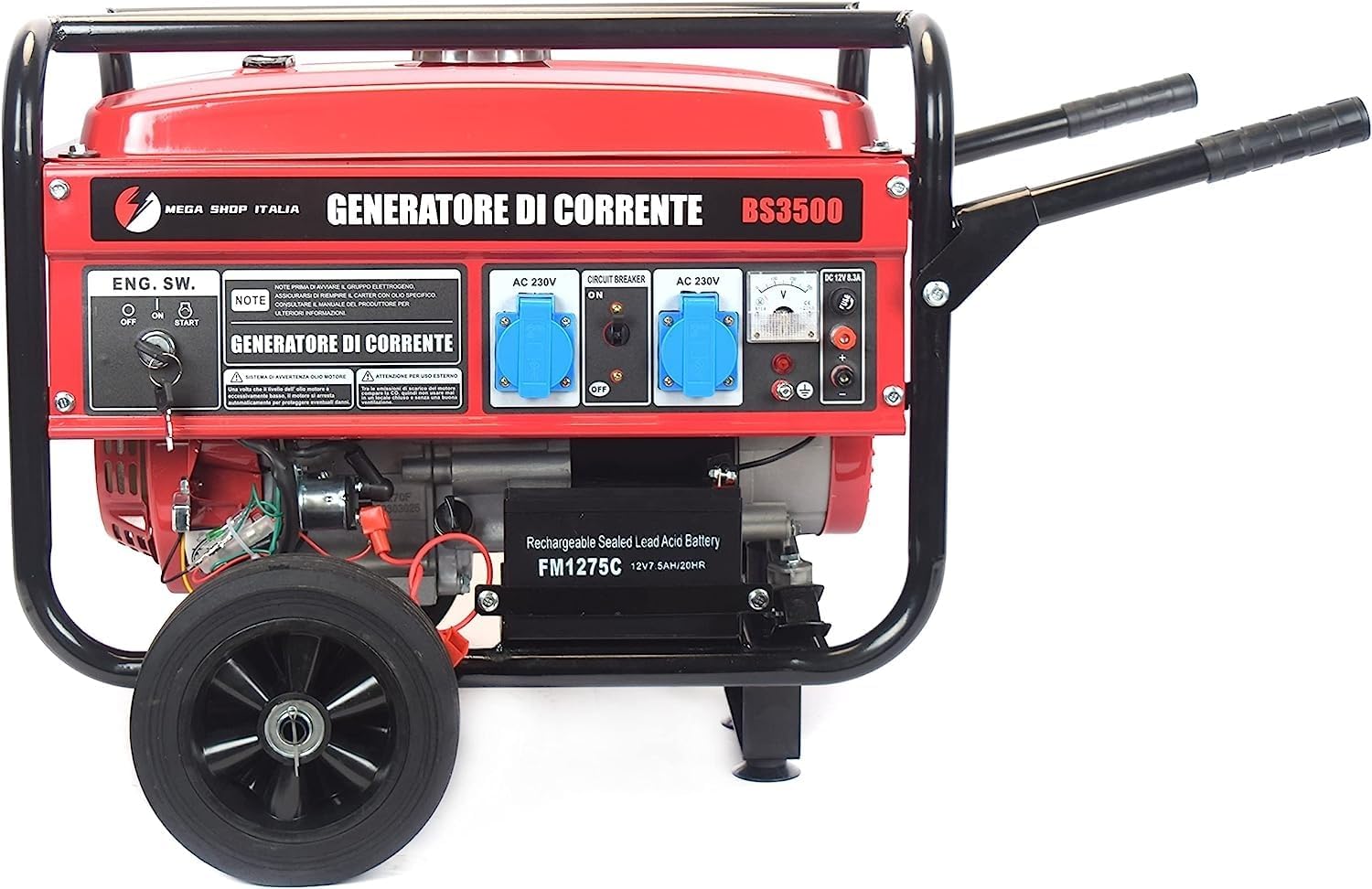 Generatore di Corrente 3000W Benzina 4 tempi con 2 prese 230V con Avviamento Automatico a Chiave e Batteria Portatile con Ruote-Comfyia
