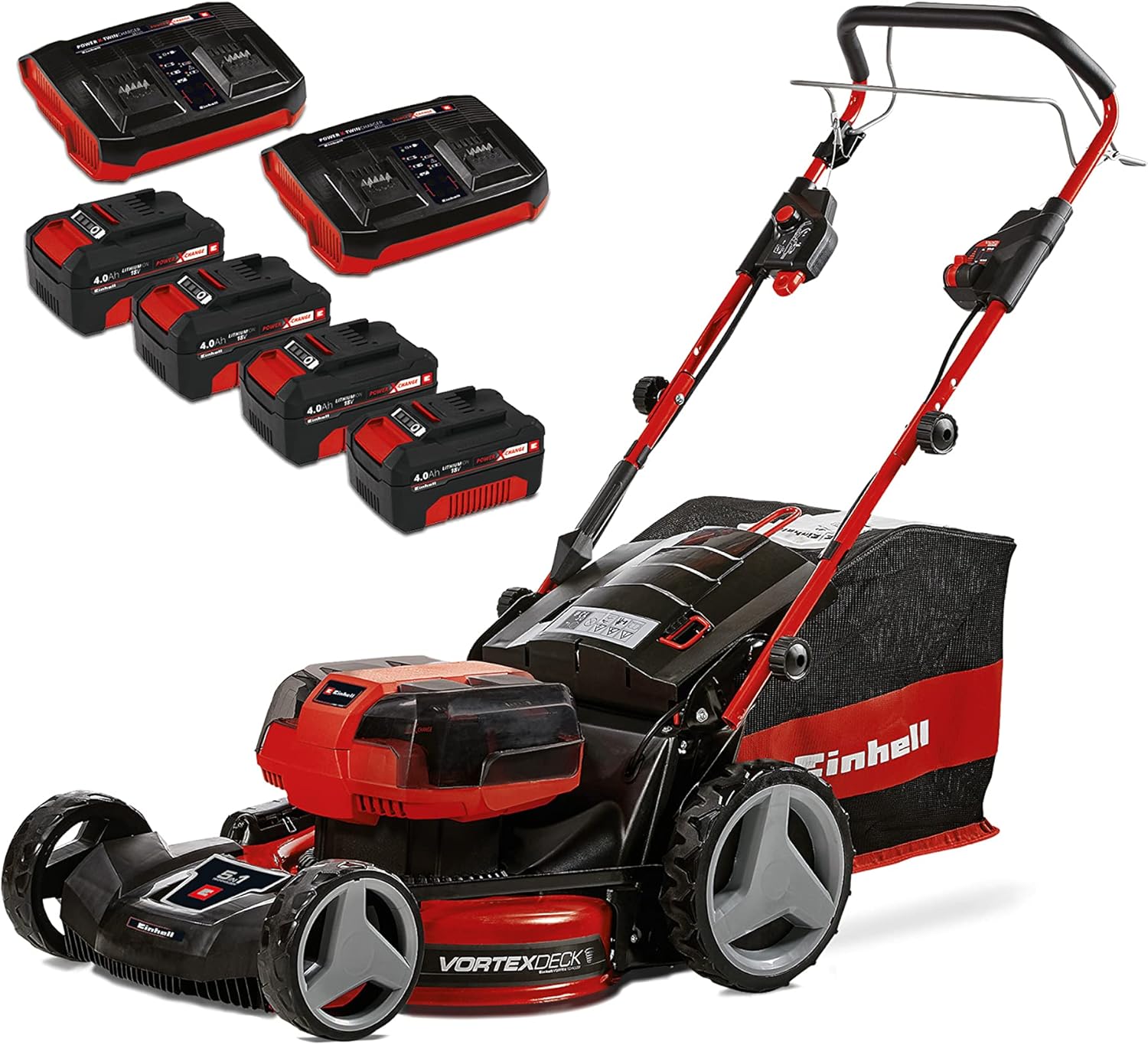 Einhell Professional Tosaerba a batteria GP-CM 36 47 S HW Li Kit Power X-Change 36 V, 47 cm larghezza di taglio, 700 m2, trazione semovente, Brushless, funzione mulching incl. 4x 4,0 Ah batteries, 2x-Comfyia